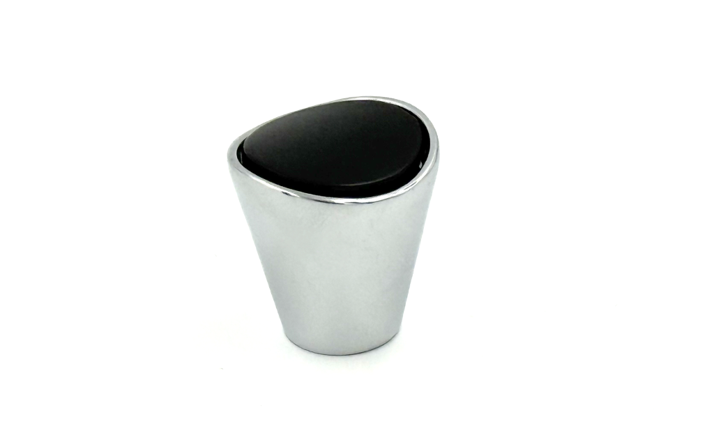 Camden Polished Chrome & Black Cone Knob - Polished Chrome Cabinet Handle