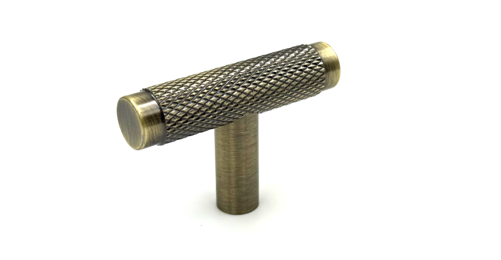 Borough Antique Brass Knurled T-Bar Knob - Antique Brass Cabinet Handle