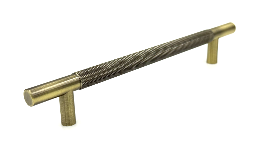 Borough Antique Brass Knurled Bar Handle (160mm) - Antique Brass Cabinet Handle